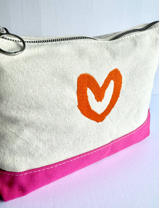 carrie song x tms heart travel pouch (pink w/ orange heart)