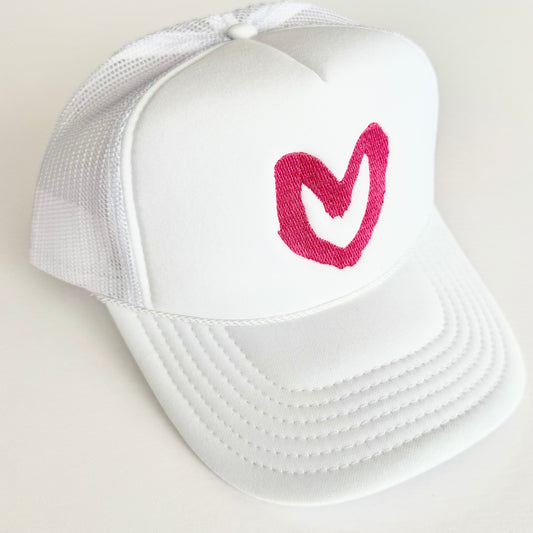 Carrie Song X TMS Heart Trucker Hat - White / Hot Pink