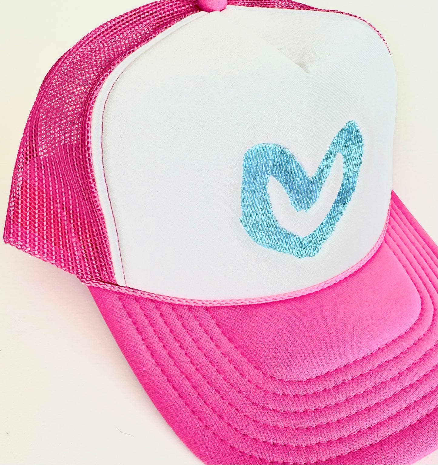 Carrie Song X TMS Heart Trucker Hat - Hot Pink / Lt Blue