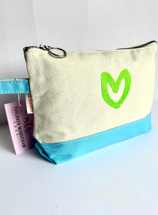 carrie song x tms heart travel pouch (lt blue w/ lime)