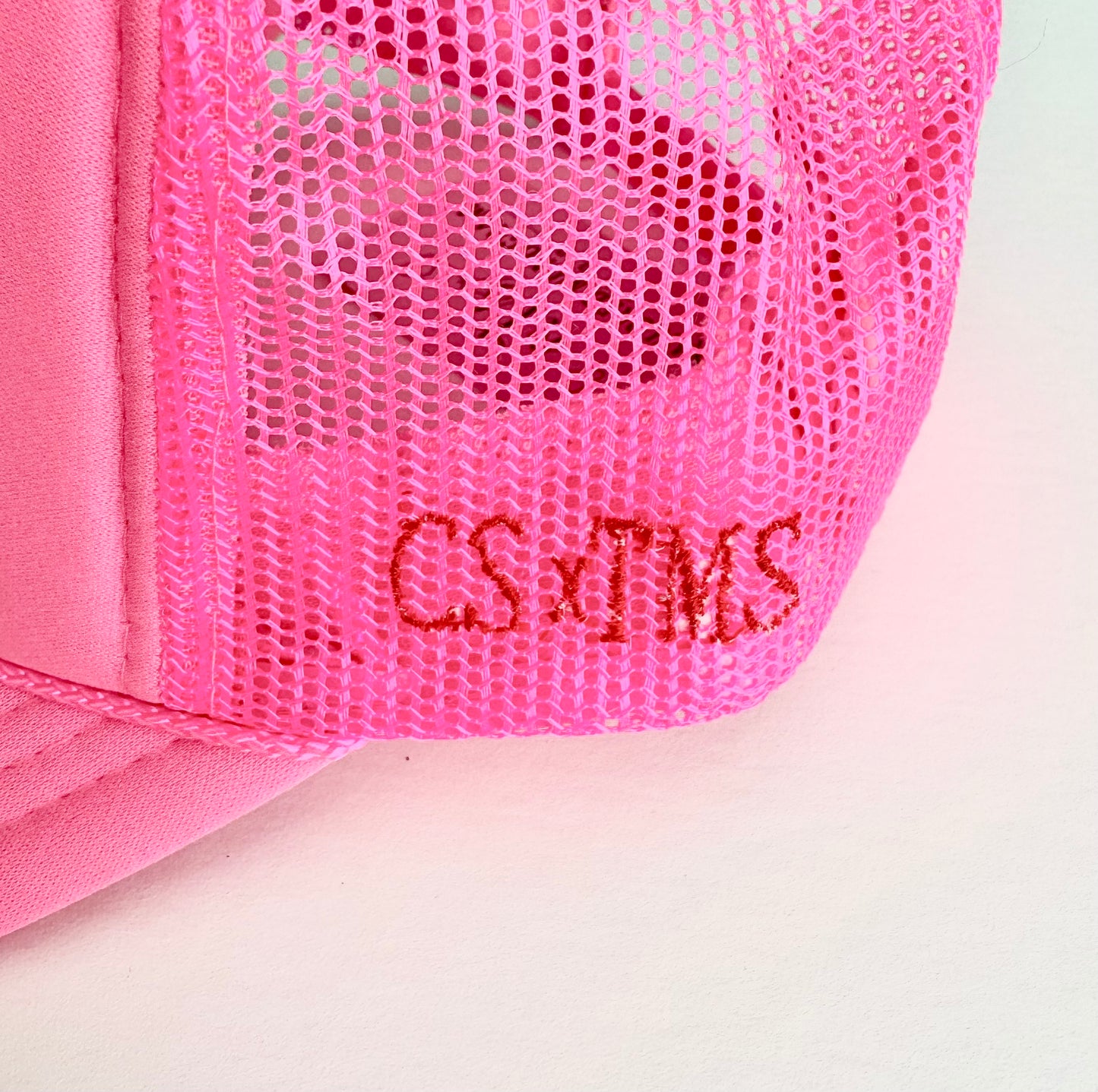 Carrie Song X TMS Heart Trucker Hat - Neon Pink / Red